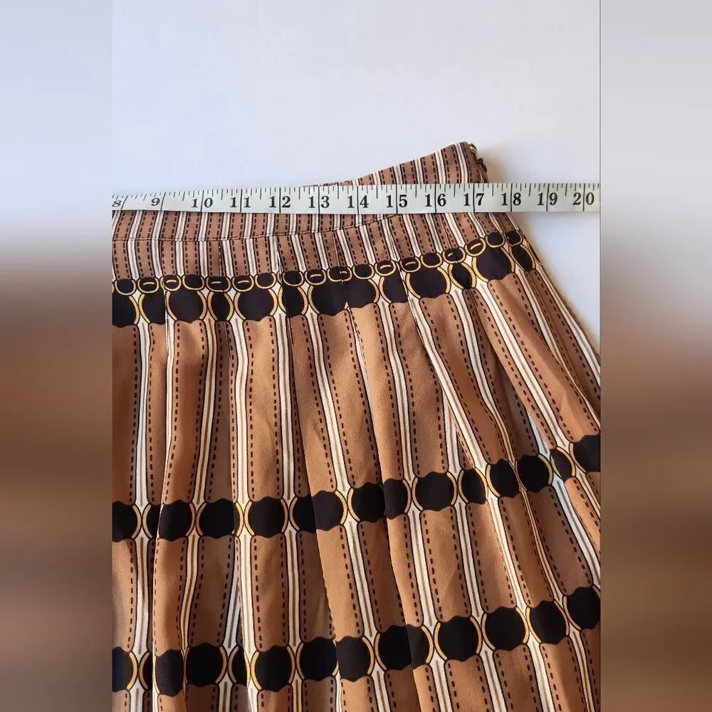 Talbots Brown Equestrian Stripe Pleated Midi Skirt Size 12_10